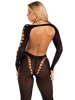Opaque Cut Out Footless Bodystocking - One Size - Black - Image 2