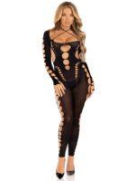 Opaque Cut Out Footless Bodystocking - One Size - Black - Image 6