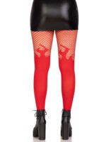 Opaque Flame Tights With Fishnet Top - One Size - Red - Image 3