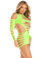 Opaque Shredded Cut Out Mini Dress - One Size - Neon Green - Image 2