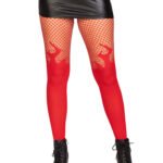 Opaque Flame Tights With Fishnet Top - One Size - Red