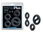 Performance Plus Throttle 3-Ring Cock Ring and Ball Stretcher Set – Black