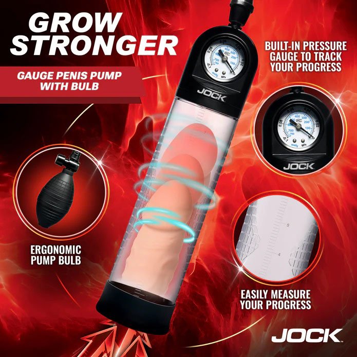 pump-up-gauge-penis-pump-with-bulb-clear Pump Up Gauge Penis Pump With Bulb - Clear - Image 1