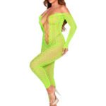 Python Net Crotchless Footless Lingerie Jumpsuit O/s - Neon Green