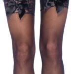 Sheer Lace Top Thigh Highs With Satin Bow Accent - One Size - Black