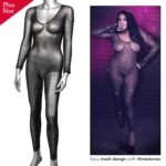 Radiance Crotchless Full Body Suit - Queen - Black - Image 4
