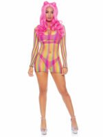 Rainbow Fishnet Long Sleeved Mini Dress - One Size - Rainbow - Image 2