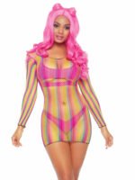 Rainbow Fishnet Long Sleeved Mini Dress - One Size - Rainbow - Image 3