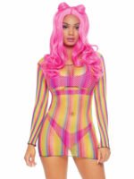 Rainbow Fishnet Long Sleeved Mini Dress - One Size - Rainbow - Image 5