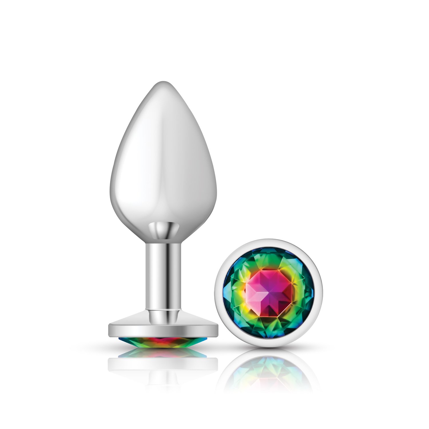 rainbow-round-gem-silver-metal-plug-md Rainbow Round Gem Silver Metal Plug - Md - Image 1