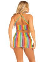 Rainbow Stripe Cross Over Mini Dress - One Size - Multicolor - Image 2