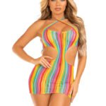 Rainbow Stripe Cross Over Mini Dress - One Size - Multicolor