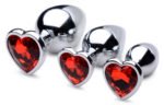 Red Heart Gem Anal Plug Set – Three Graduated Sizes, Aluminum Alloy, Silver - Image 3