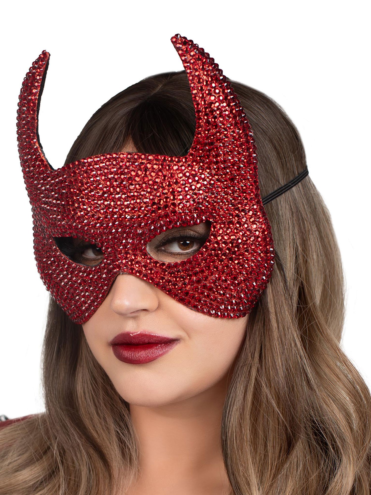 rhinestone-devil-mask-one-size-red Rhinestone Devil Mask - One Size - Red - Image 1