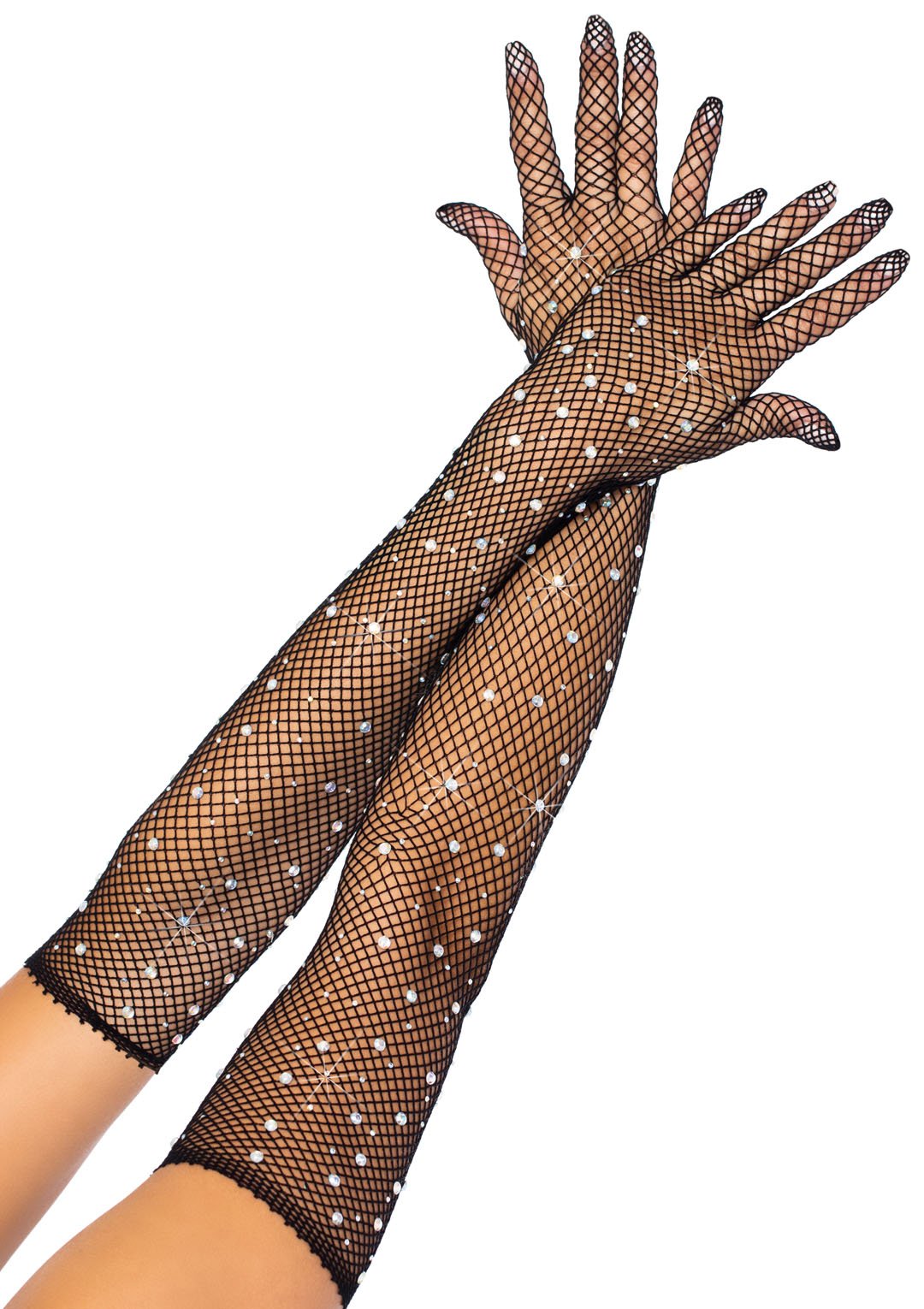 rhinestone-fishnet-long-gloves-black Rhinestone Fishnet Long Gloves - Black - Image 1