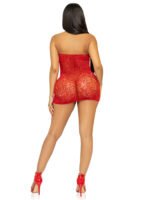 Rhinestone Lace and Net Mini Dress - One Size - Red - Image 3