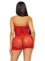 Rhinestone Lace and Net Mini Dress - One Size - Red - Image 10