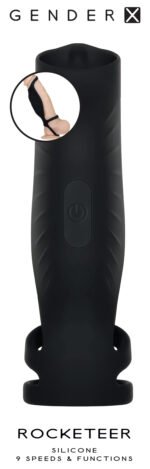 Rocketeer Triple Ring Vibrating Cock Sheath – Black - Image 2