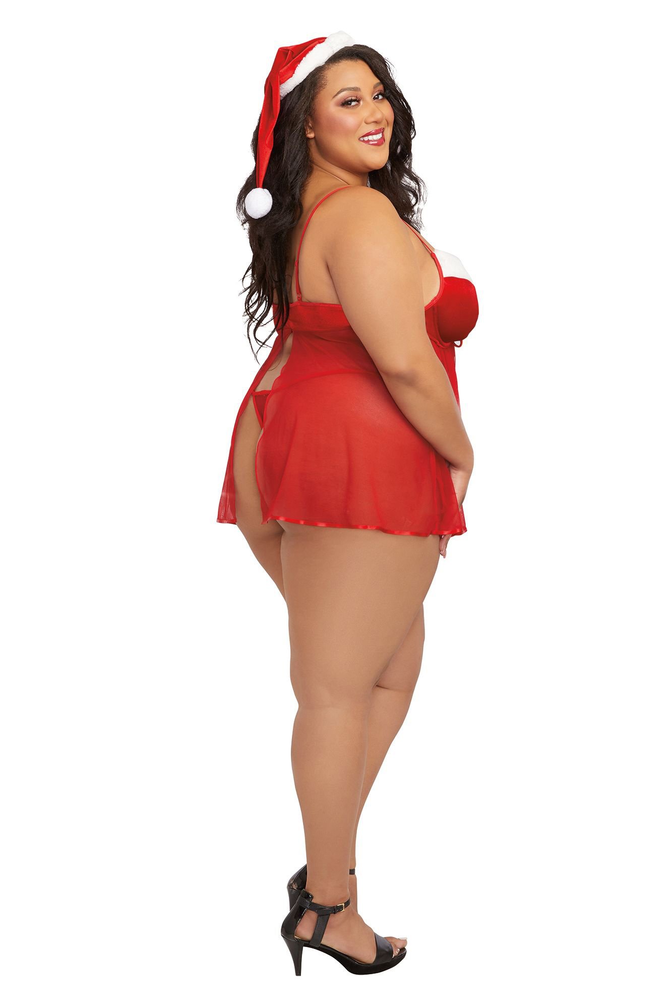 santa-babydoll-thong-and-hat-3x-lipstick-red Santa Babydoll, Thong and Hat - 3x - Lipstick Red - Image 1
