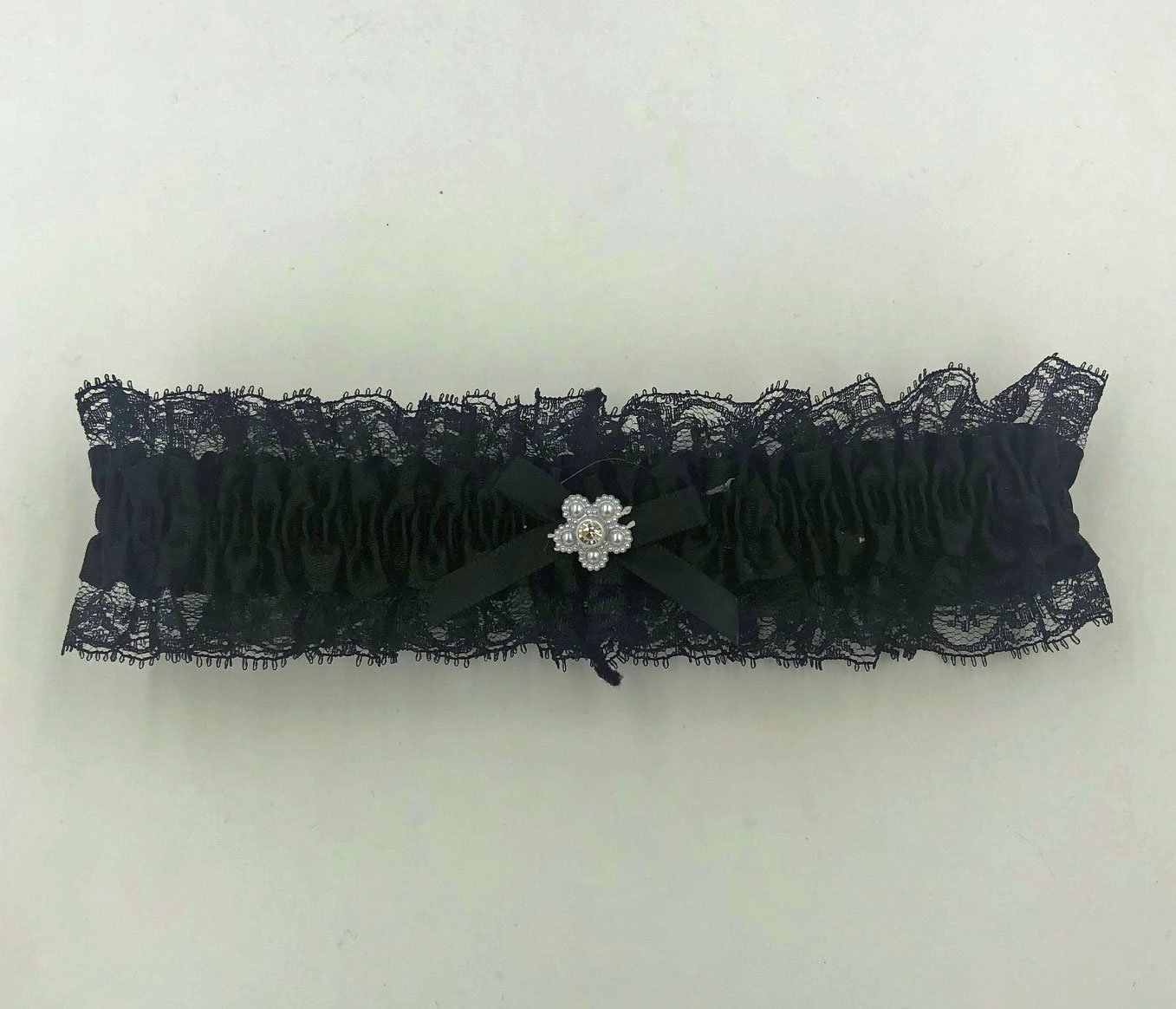 satin-leg-garter-one-size-black-with-black-lace Satin Leg Garter - One Size - Black With Black Lace - Image 1