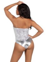 Sequin Boned Snap Crotch Bodysuit – Silver, Small