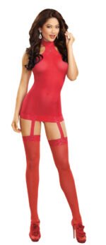 Sheer Garter Dress - One Size - Red - Image 2