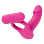Silicone Rechargeable Double Diver Vibrating Cock Ring – Pink - Image 6