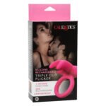 Silicone Rechargeable Triple Clit Flicker Vibrating Cock Ring – Pink - Image 2