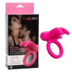 Silicone Rechargeable Triple Clit Flicker Vibrating Cock Ring – Pink - Image 3