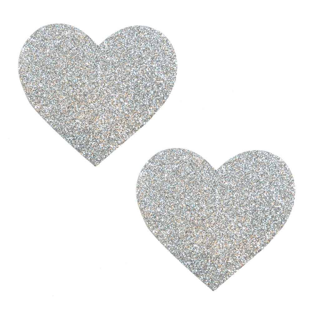 silver-pixie-dust-glitter-heart-pasties Silver Pixie Dust Glitter Heart Pasties - Image 1