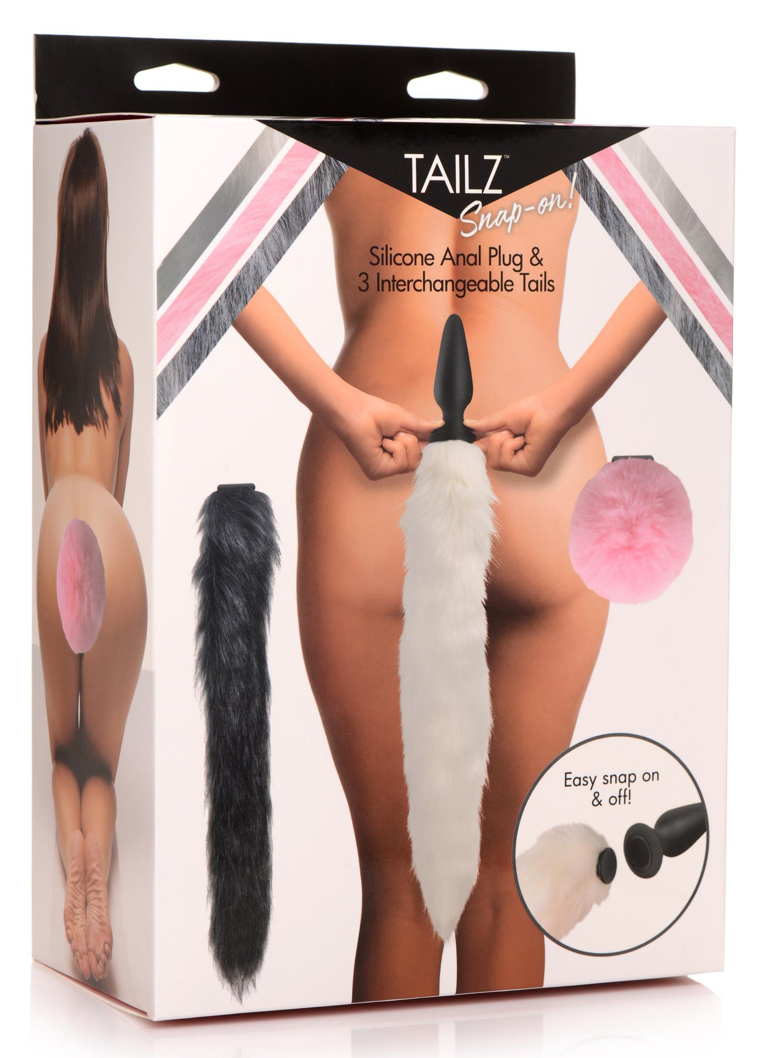 snap-on-silicone-anal-plug-and-3-interchangeable-tails Snap-on Silicone Anal Plug and 3 Interchangeable Tails - Image 1