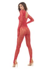 Split Up Lace Bodystocking – Red – One Size - Image 2