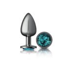 Teal Round Gem Gunmetal Metal Plug - Lg - Image 2