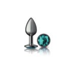 Teal Round Gem Gunmetal Metal Plug - Sm - Image 2