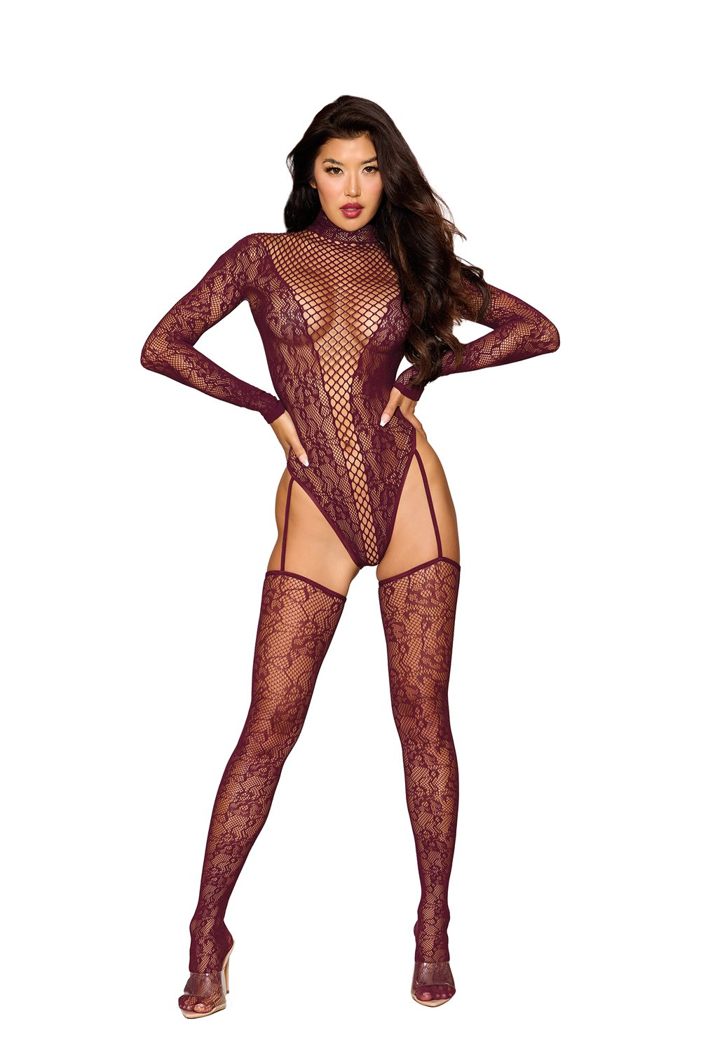 teddy-bodystocking-dmnd-one-size-cherry-lacquer Teddy Bodystocking Dmnd - One Size - Cherry Lacquer - Image 1
