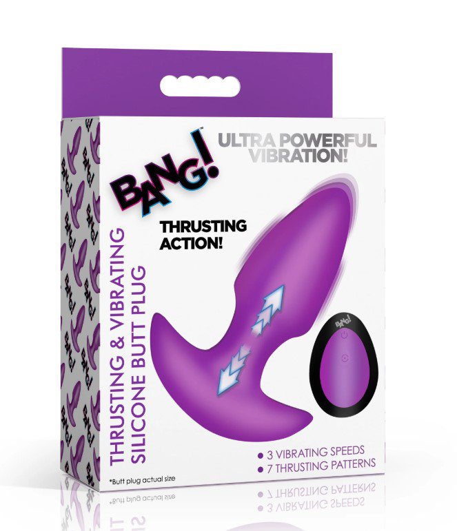 thrusting-and-vibrating-silicone-butt-plug-purple Thrusting and Vibrating Silicone Butt Plug - Purple - Image 1