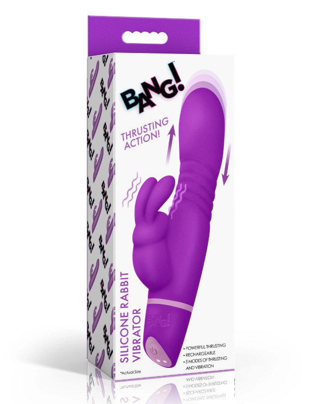 thrusting-silicone-rabbit-vibrator-purple Thrusting Silicone Rabbit Vibrator - Purple - Image 1