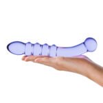Purple Rain Ribbed Borosilicate Glass Dildo – Purple - Image 3