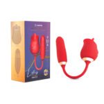 Lotus Dual-Ended Vibrator with Bullet and Rose Stimulator – Red - Image 2
