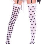 Diamond Design and Polka Dot Harlequin Thigh Hi - White / Black