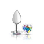 Clear Iridescent Heart Gem Silver Metal Plug - Sm