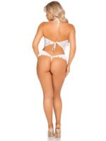 White Floral Lace Halter Bodysuit with Mini Bow - and Flutter Accent - Os - Image 2