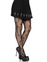 Worship Me Cross Net Tights - 1x/2x - Black - Image 2