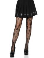 Worship Me Cross Net Tights - 1x/2x - Black - Image 3
