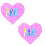 Brat Holographic Uv Light Pink I Heart U Glitter Nipple Cover Pasties