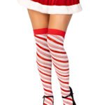 Candy Cane Lurex Striped Socks - Over the Knee - Os - White/red