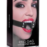Ring Gag With Leather Straps - Black