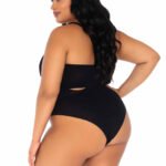 2 Pc Bandeau and Suspender Bodysuit - 1x/2x -  Black