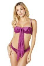 2 Pc Functional Tie Shelf Cup Bra and Ruched Back  Tanga - Amaranth - L/xl - Image 2