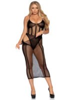 2 Pc. Net Bodysuit and Matching Skirt - Black - Image 2